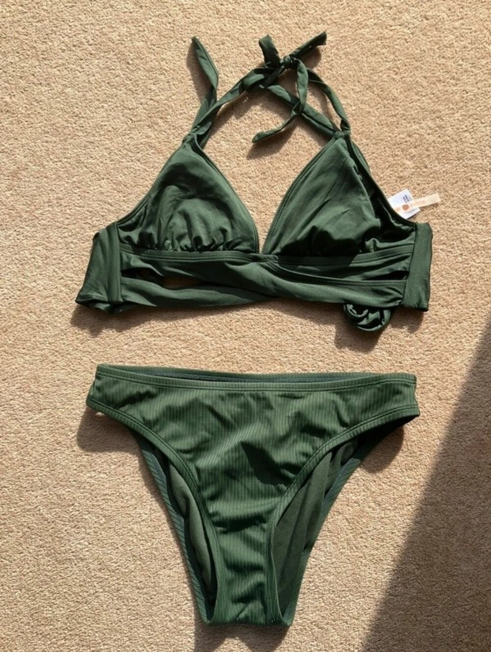 Shade & Shore Dark Olive Ribbed Triangle Bikini